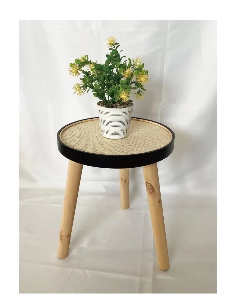 Willow & Silk Round 34cm Wooden 3-Legged Stool/Side Table