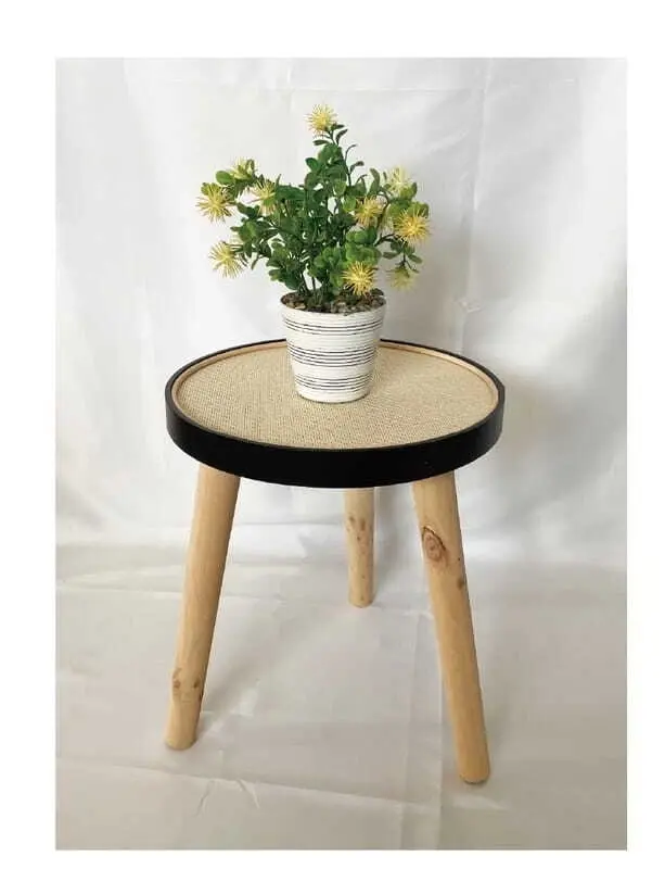 Willow & Silk Round 34cm Wooden 3-Legged Stool/Side Table