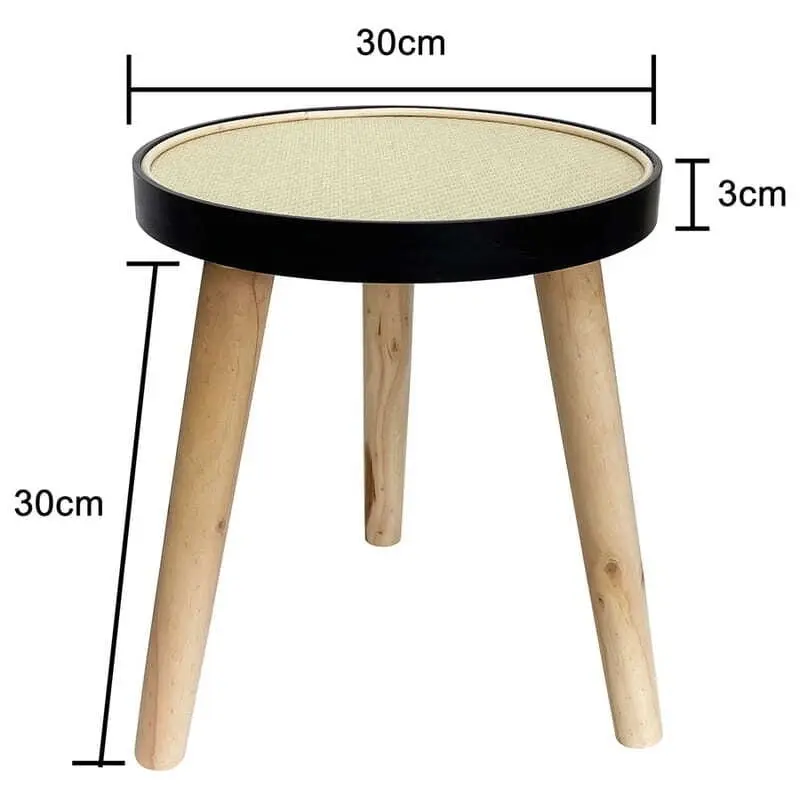 Willow & Silk Round 34cm Wooden 3-Legged Stool/Side Table