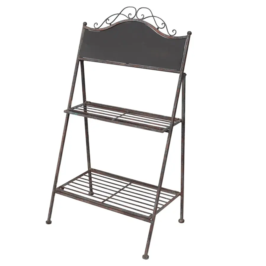 Willow & Silk Metal 110cm Brown 2-Shelf Garden Plant Stand w/ Chalkboard