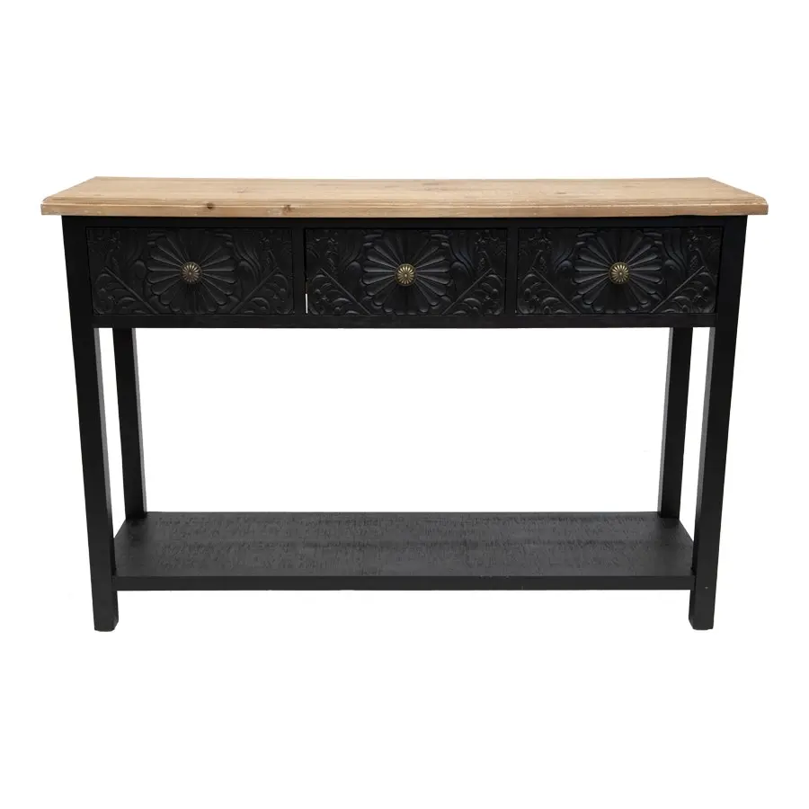 Willow & Silk Wooden 120x81cm Palais Ornate 3-Drawer Console Table