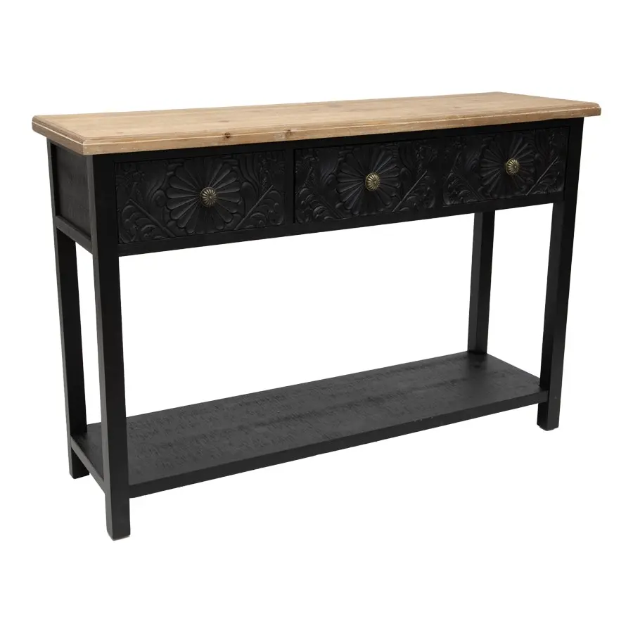 Willow & Silk Wooden 120x81cm Palais Ornate 3-Drawer Console Table