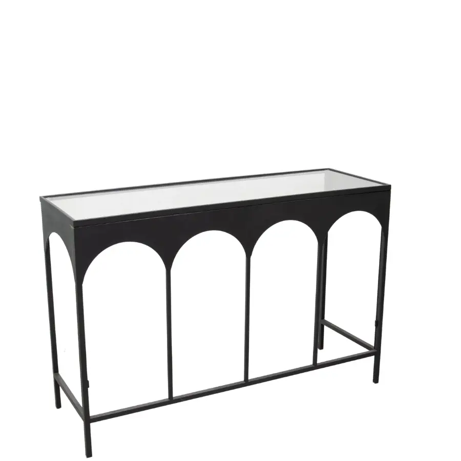 Willow & Silk Metal 120cm Black Arch Glass Top Console Table