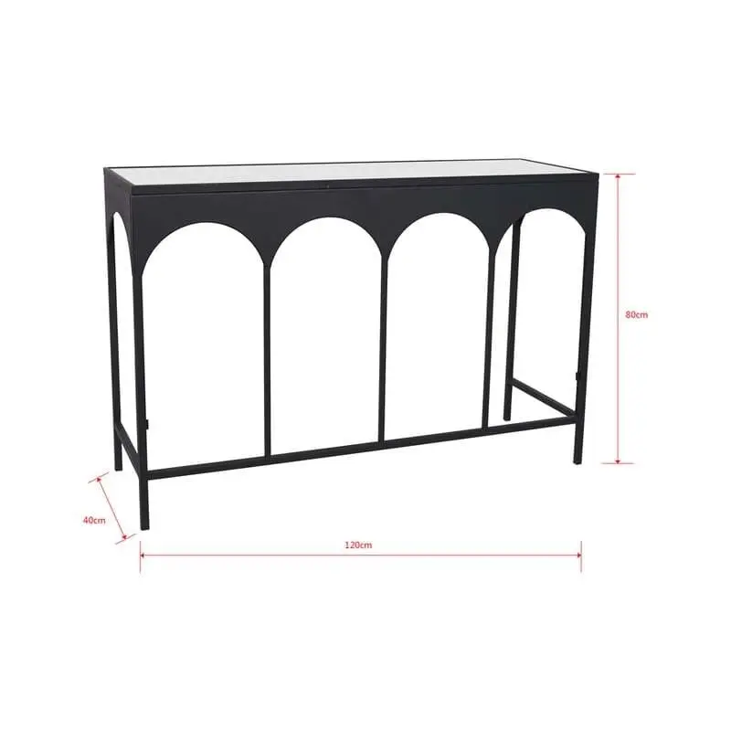 Willow & Silk Metal 120cm Black Arch Glass Top Console Table