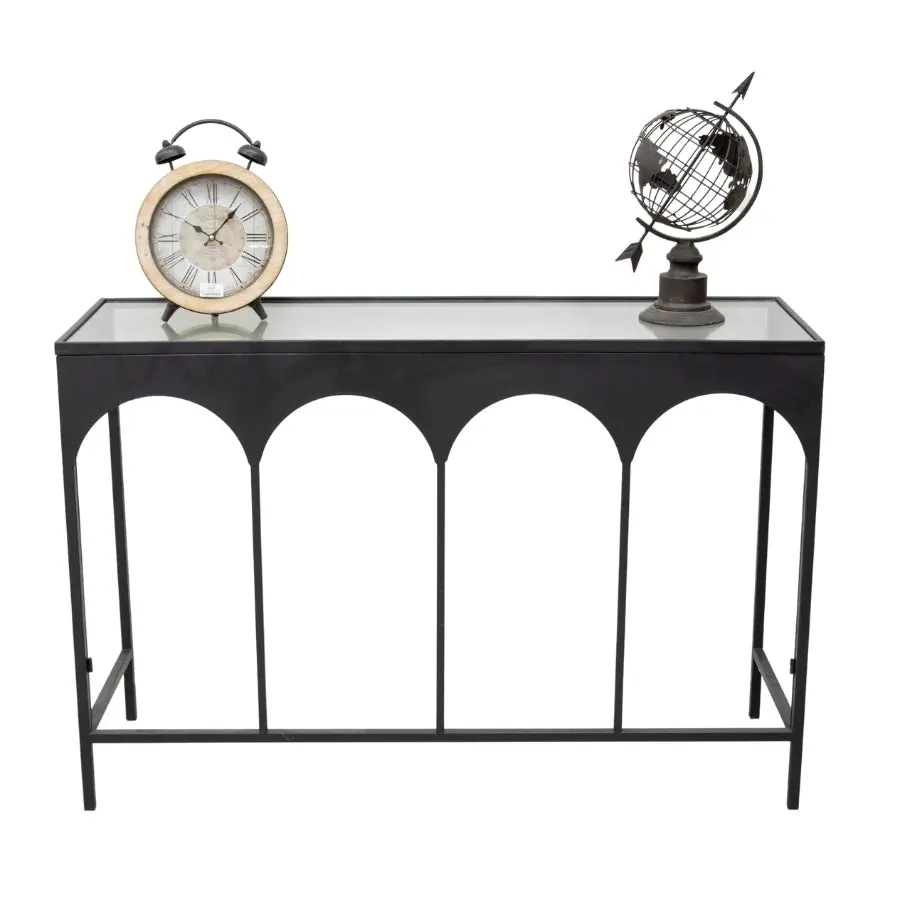 Willow & Silk Metal 120cm Black Arch Glass Top Console Table