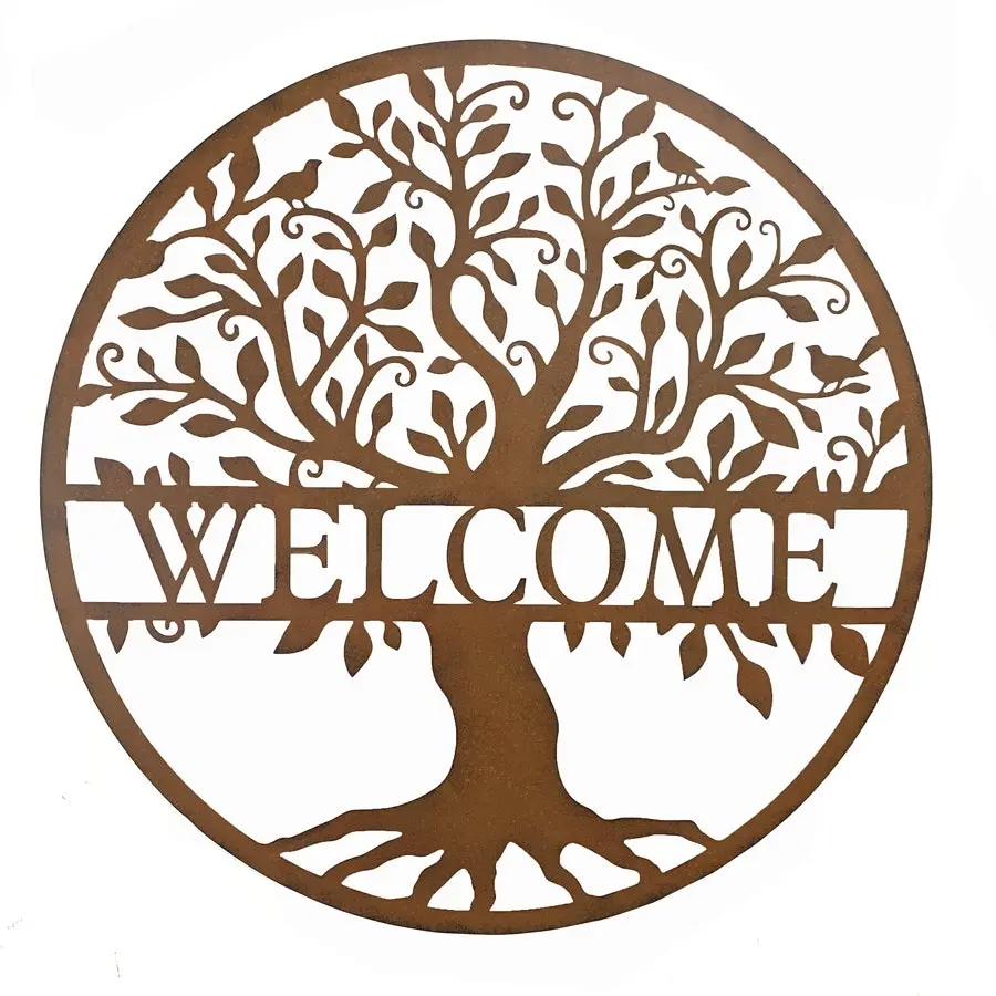 Willow & Silk Laser-Cut 80cm Metal 'Welcome' Tree of Life Sign Wall Art