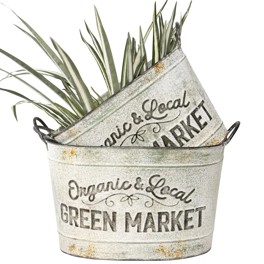 Willow & Silk Nested 38cm/34.5cm Set of 2 'Organic & Local' Planter Buckets