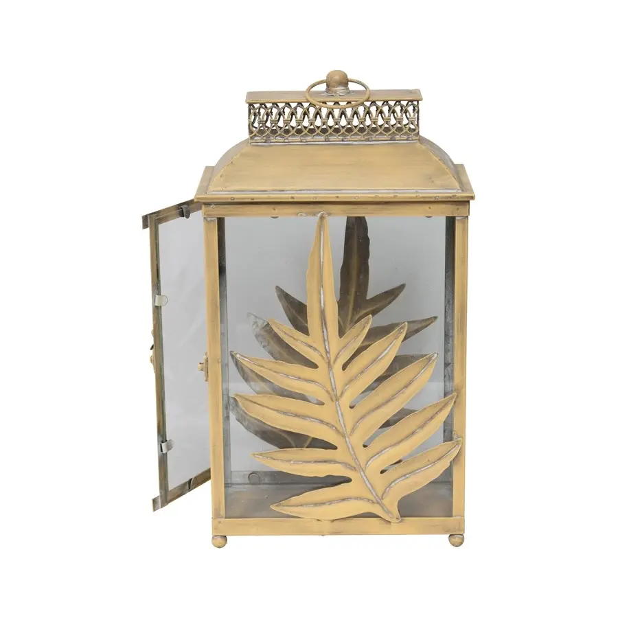 Willow & Silk Golden 44.5cm Tribal Iron/Glass Lustre Leaf Lantern