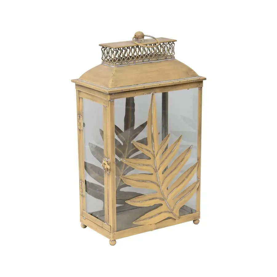 Willow & Silk Golden 44.5cm Tribal Iron/Glass Lustre Leaf Lantern