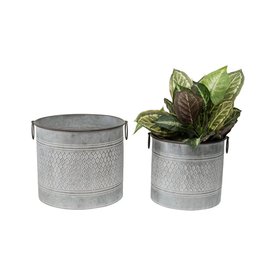 Willow & Silk Nested 34cm/28cm Set of 2 Metal Storage Bucket/Pot Planters