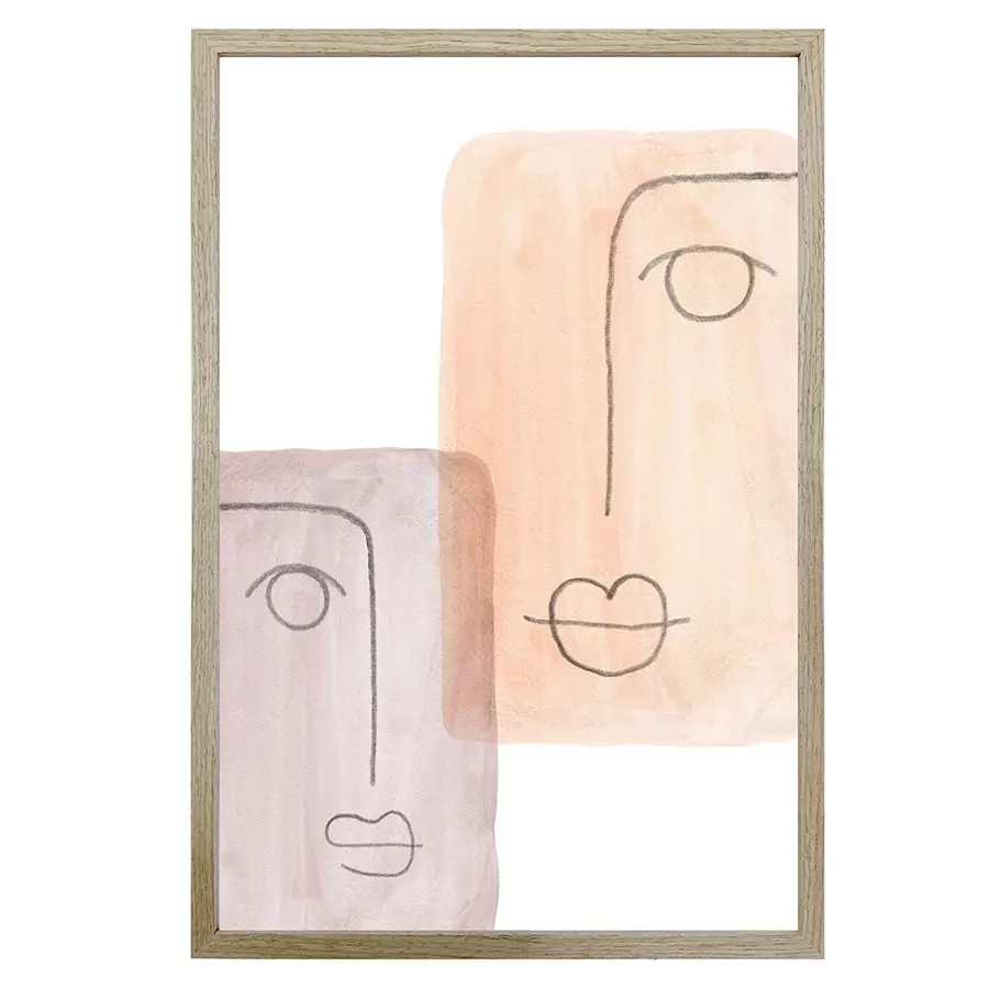 Willow & Silk Wooden Framed 90cm Abstract Faces Print Wall Art