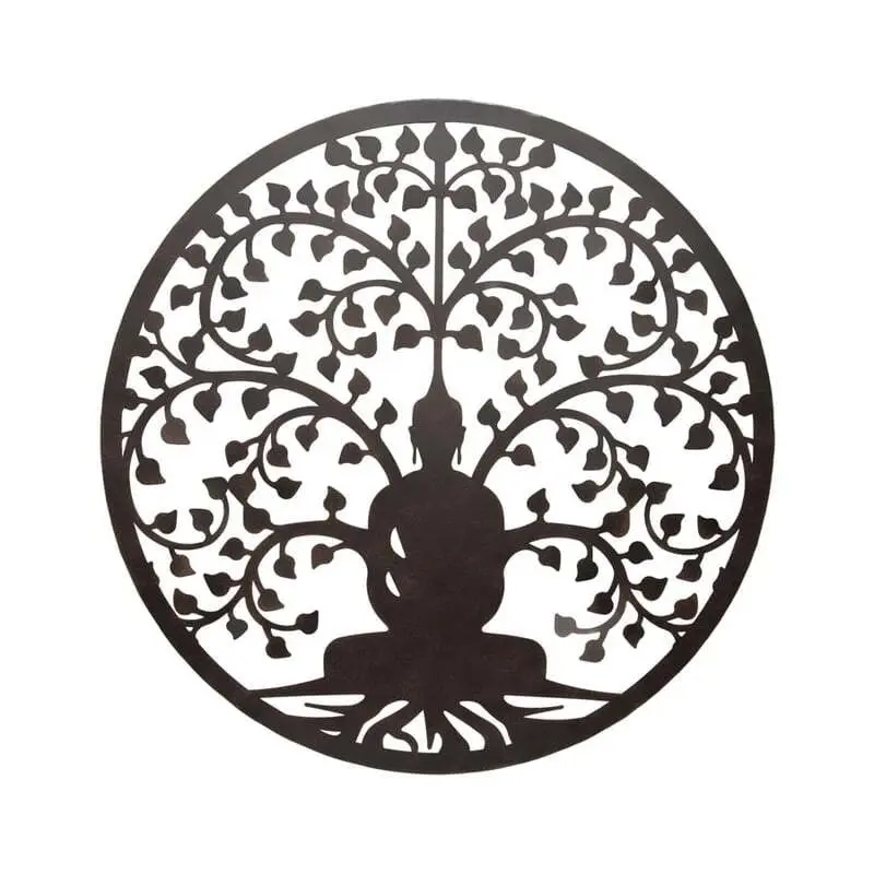 Willow & Silk Metal 80cm Meditating Buddha Serenity Tree Round Wall Art