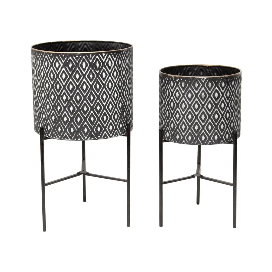 Willow & Silk Nested 53cm/49cm Set of 2 Monochrome Pot/Planters w/Stands