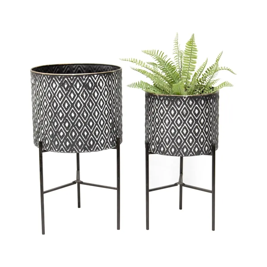 Willow & Silk Nested 53cm/49cm Set of 2 Monochrome Pot/Planters w/Stands