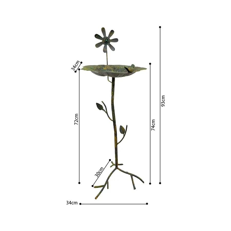 Willow & Silk 93cm Tall Lily Pad Metal Standing Bird Feeder