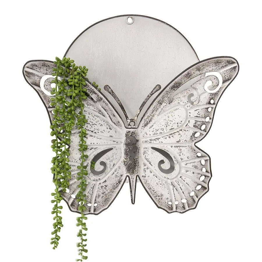 Willow & Silk Metal 45cm Rustic White Butterfly Garden/Yard Wall Planter