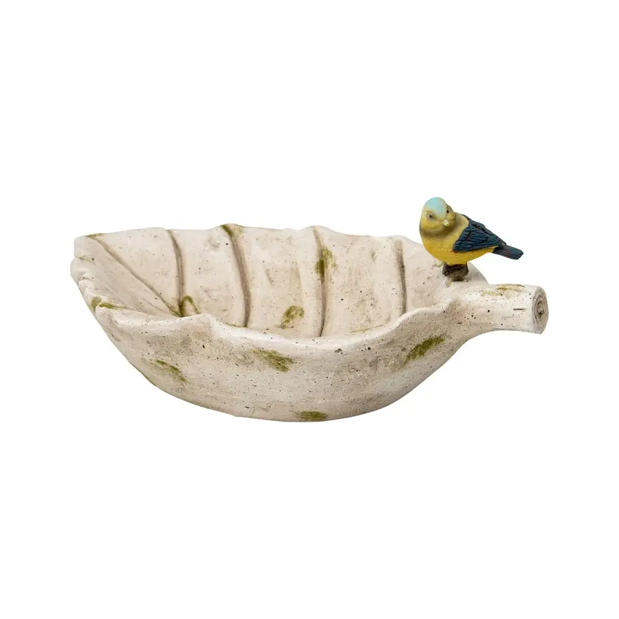 Willow & Silk Magnesia Stoneware 52cm Leaf Garden Bird Bath/Feeder