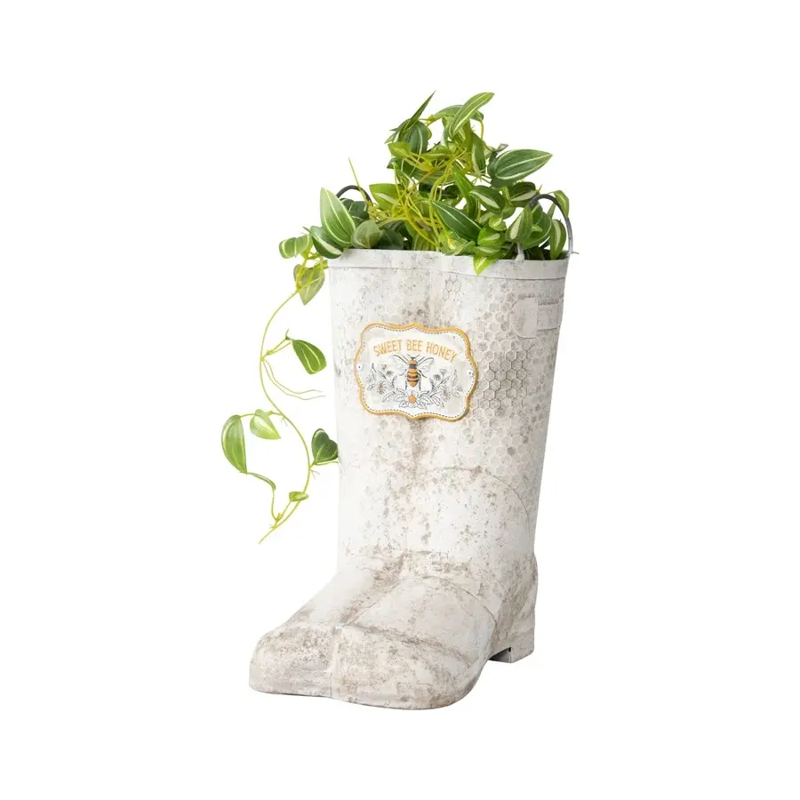 Willow & Silk 35cm White 'Sweet Bee Honey' Gumboots Pot/Planter