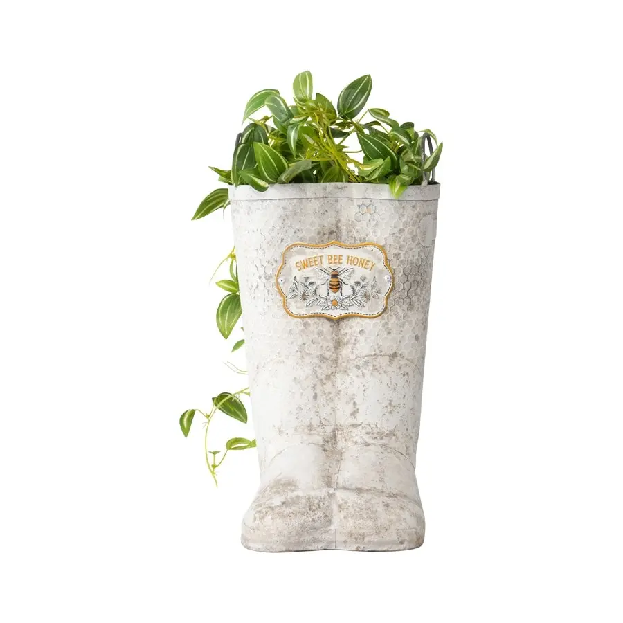 Willow & Silk 35cm White 'Sweet Bee Honey' Gumboots Pot/Planter