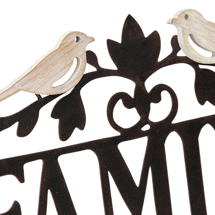 Willow & Silk Metal 50cm 'Family' Lovebirds/Fleur Plaque Sign Wall Art