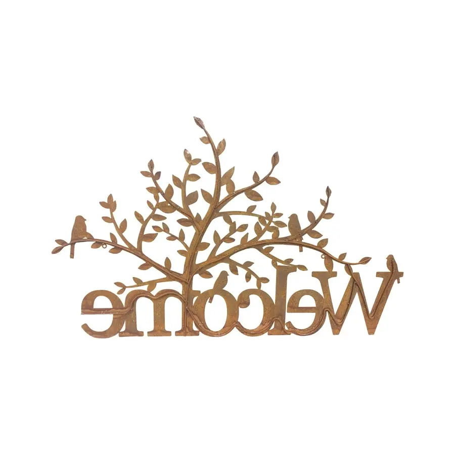 Willow & Silk Laser Cut 90cm Rustic Metal Tree 'Welcome' Sign Wall Art