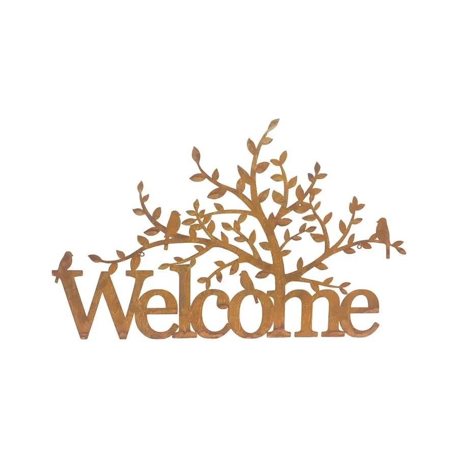 Willow & Silk Laser Cut 90cm Rustic Metal Tree 'Welcome' Sign Wall Art