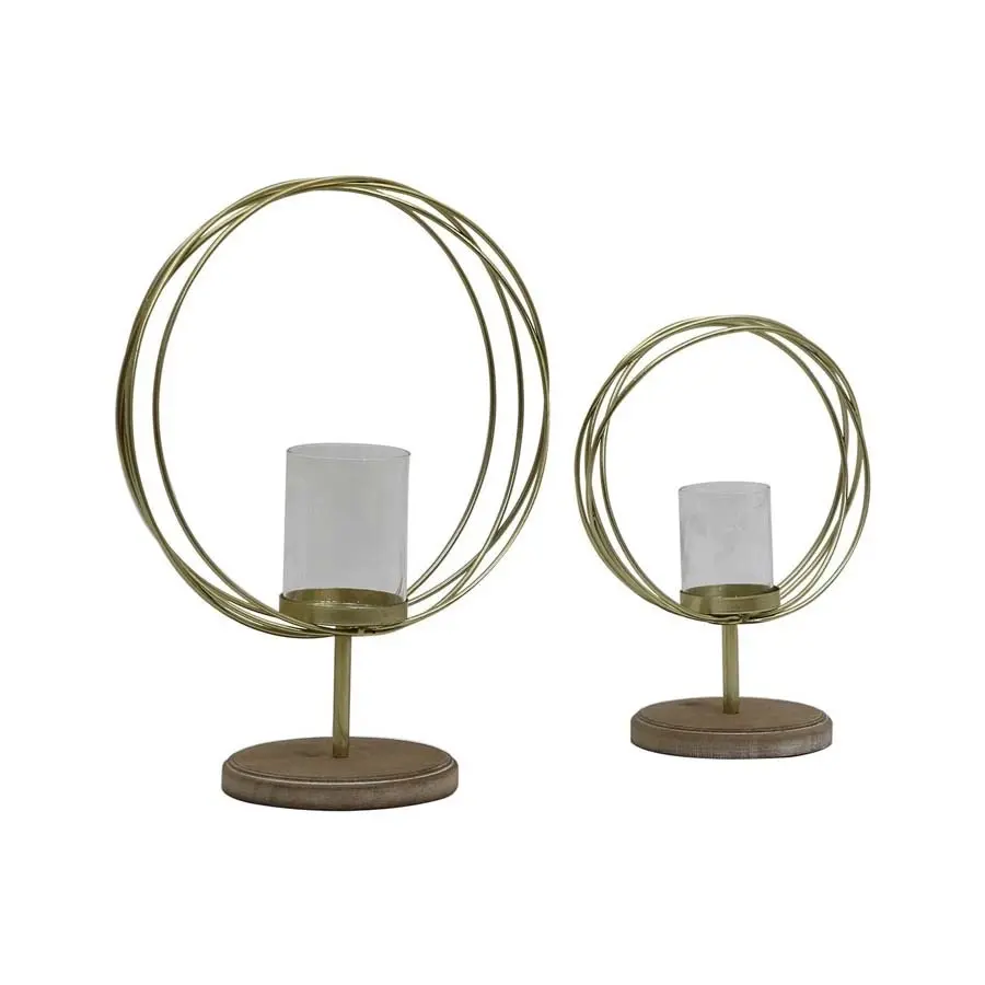 Willow & Silk Golden 38cm/28cm Set of 2 Circle Candle Holders