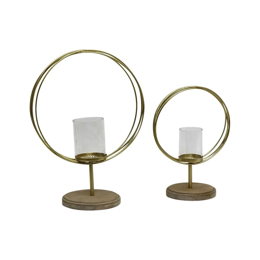 Willow & Silk Golden 38cm/28cm Set of 2 Circle Candle Holders