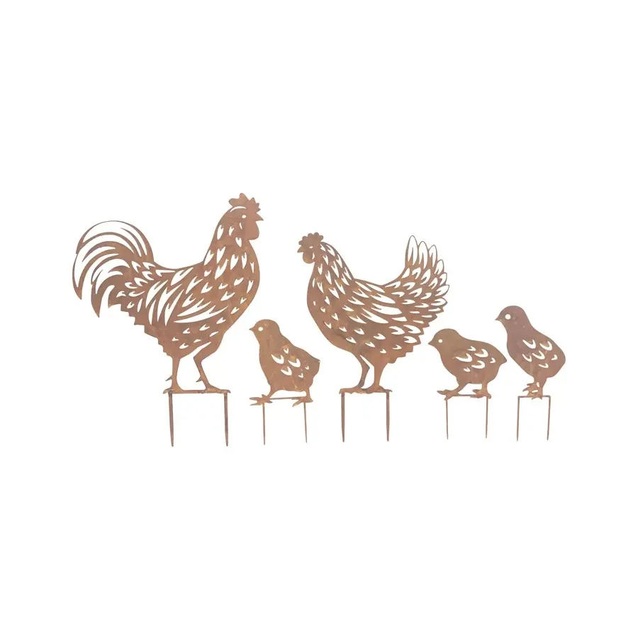 Willow & Silk Rust Chook Family Garden Stakes Set of 5