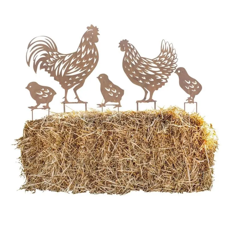 Willow & Silk Rust Chook Family Garden Stakes Set of 5