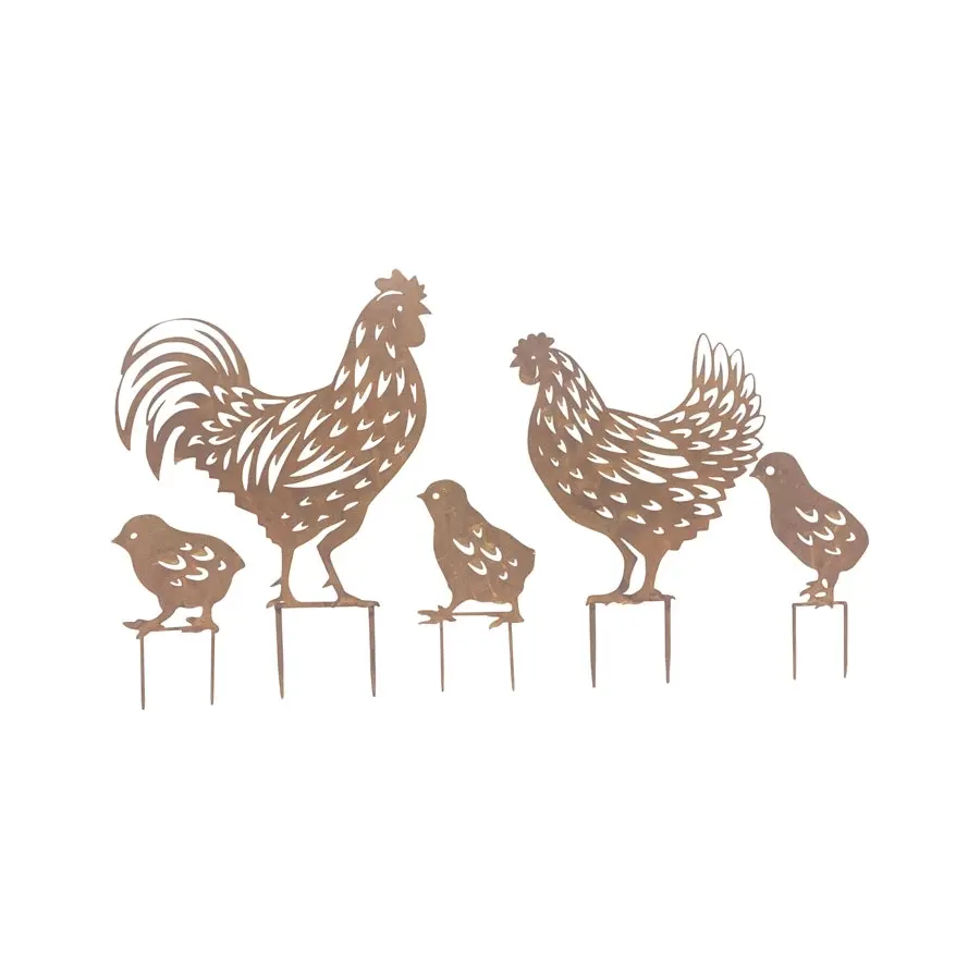 Willow & Silk Rust Chook Family Garden Stakes Set of 5