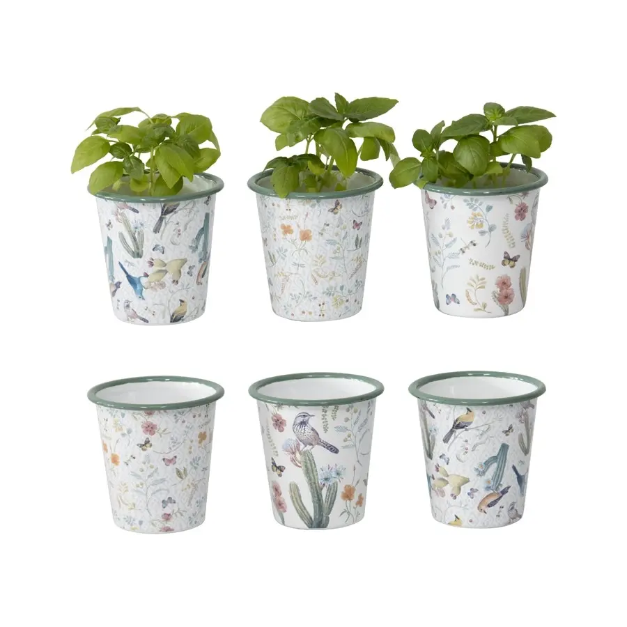 Willow & Silk Spring Set of 6 Birds & Flowers 9cm Planter Pots