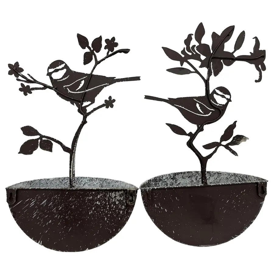 Willow & Silk 40cm Set of 2 Bird/Tree Wall Planters/Pots