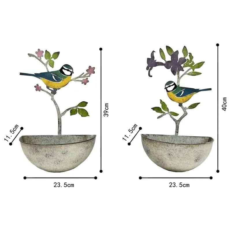 Willow & Silk 40cm Set of 2 Bird/Tree Wall Planters/Pots