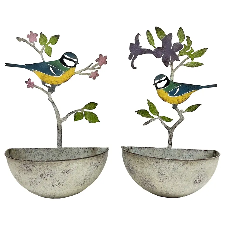 Willow & Silk 40cm Set of 2 Bird/Tree Wall Planters/Pots