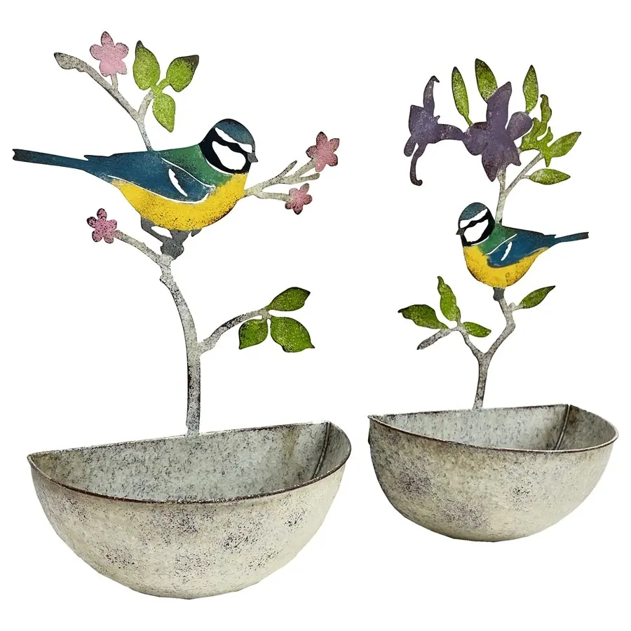 Willow & Silk 40cm Set of 2 Bird/Tree Wall Planters/Pots