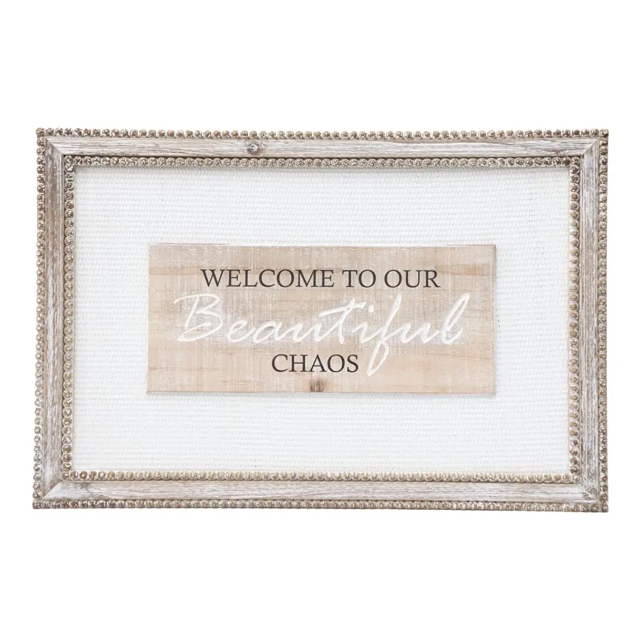 Willow & Silk Framed Wooden 60cm 'Welcome To The Chaos' Sign Wall Art