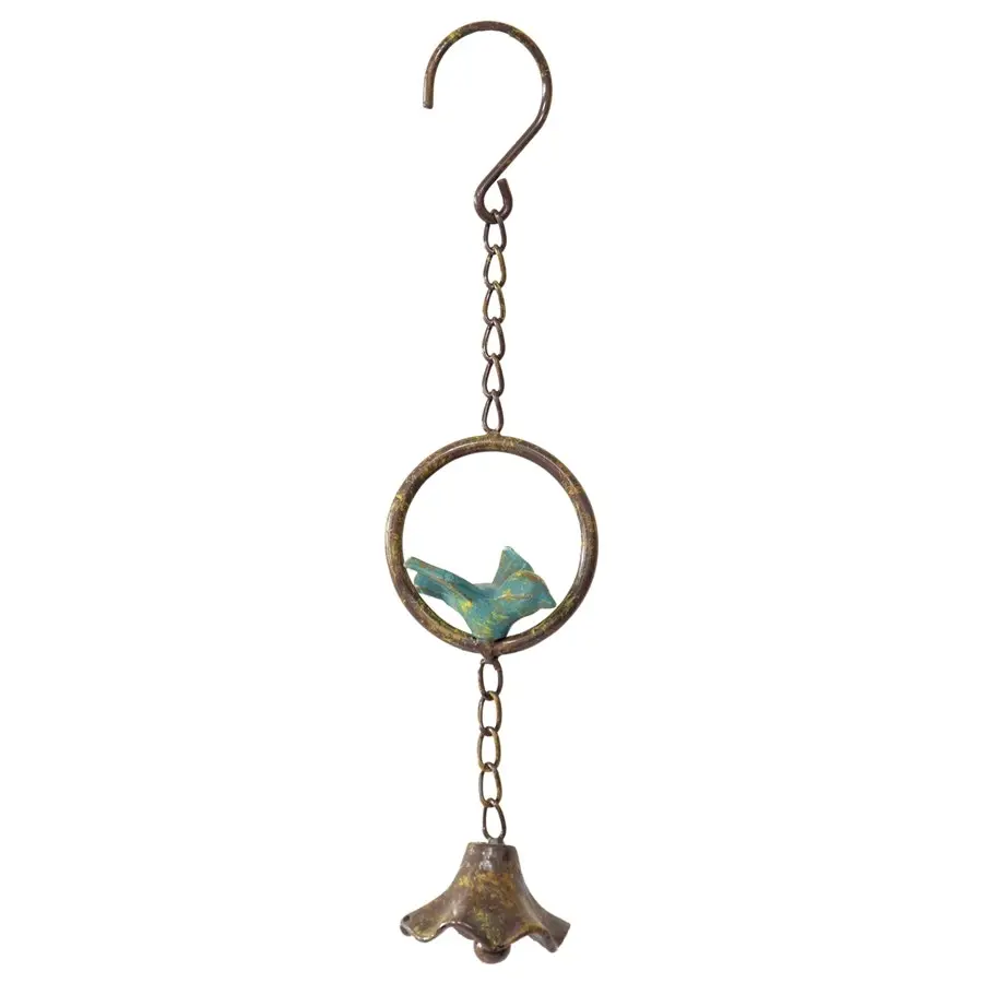 Willow & Silk Cast Iron 31.5cm Hanging Bluebird Garden Bell/Wind Chime