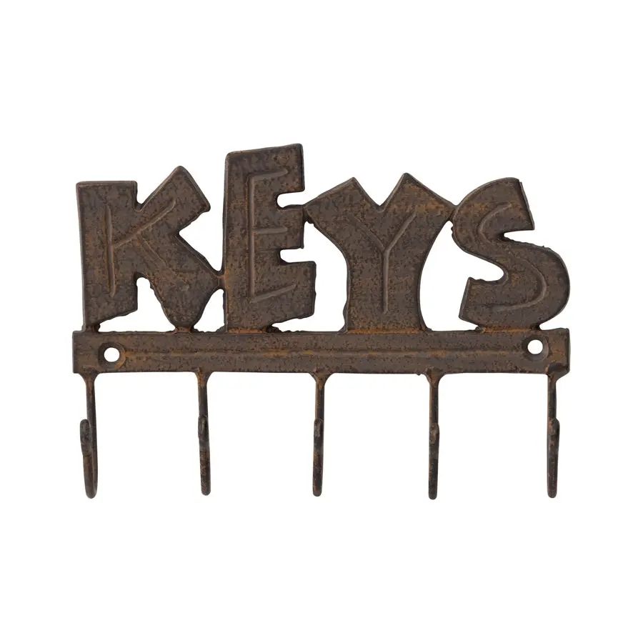 Willow & Silk Cast Iron 17cm Wall 'Keys' Sign 5 Hook Hanger/Organiser