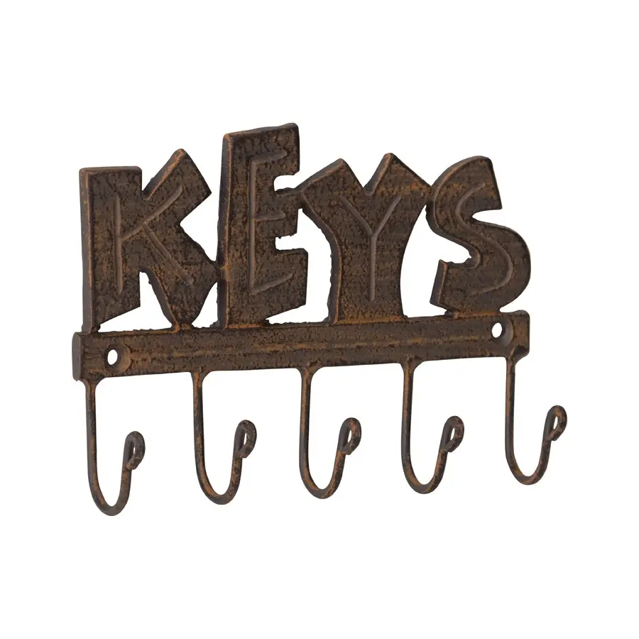 Willow & Silk Cast Iron 17cm Wall 'Keys' Sign 5 Hook Hanger/Organiser