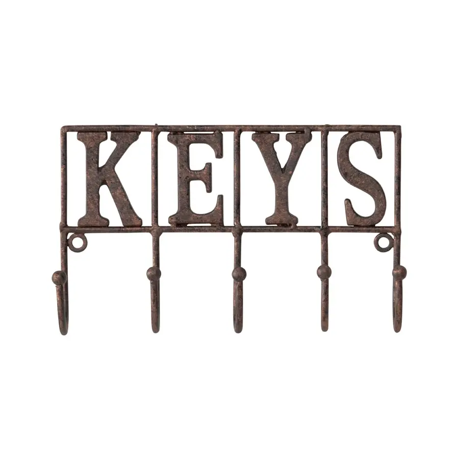 Willow & Silk Cast-Iron 21cm 'Keys' Sign 5-Hook Hanger/Organiser