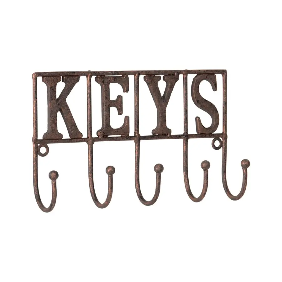 Willow & Silk Cast-Iron 21cm 'Keys' Sign 5-Hook Hanger/Organiser