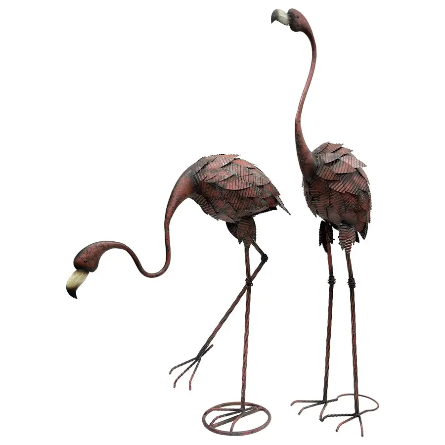 Willow & Silk Metal 116/77cm Set of 2 Flamingos/Bird Figurine/Statue