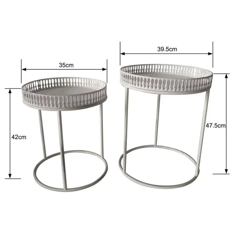 Willow & Silk Metal 47cm/42cm Set of 2 Round White Stool/Coffee/SideTable