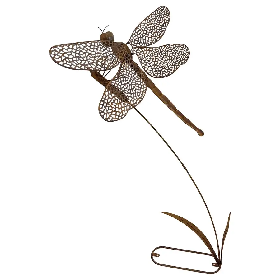 Metal Figurine Flying Dragonfly Stake