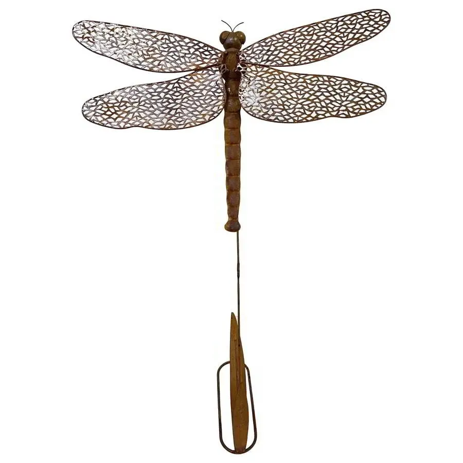 Metal Figurine Flying Dragonfly Stake