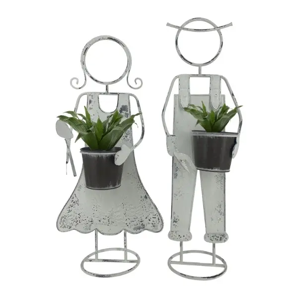 Metal Asst Farm Girl & Boy Planters