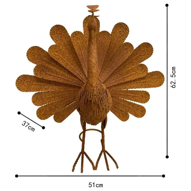 Willow & Silk Rust Metal 62cm Proud Standing Peacock Garden Statue/Figurine