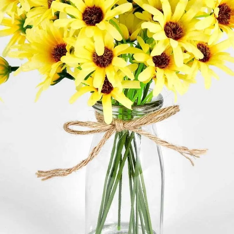 Willow & Silk Artificial 25cm Yellow Chrysanthemum w/ Glass Vase Pot