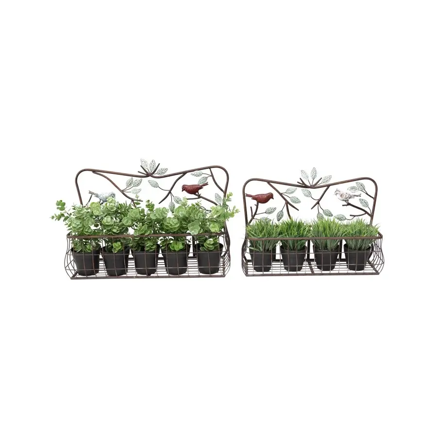 Coloured Bird & Leaves Design Wall Planters Set/2